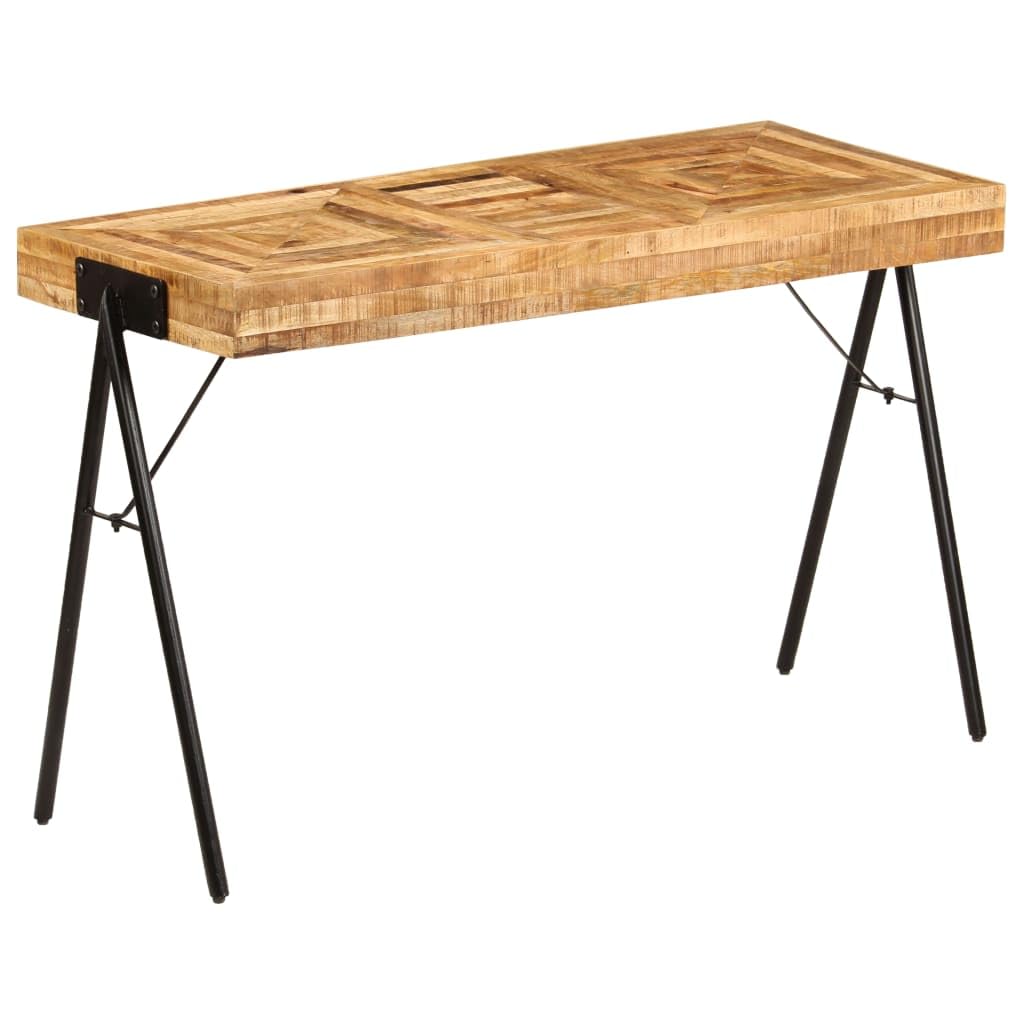 vidaXL Industrial Style Solid Mango Wood Writing Desk with Steel Legs - Vintage Charm, Easy Assembly, Multipurpose Table