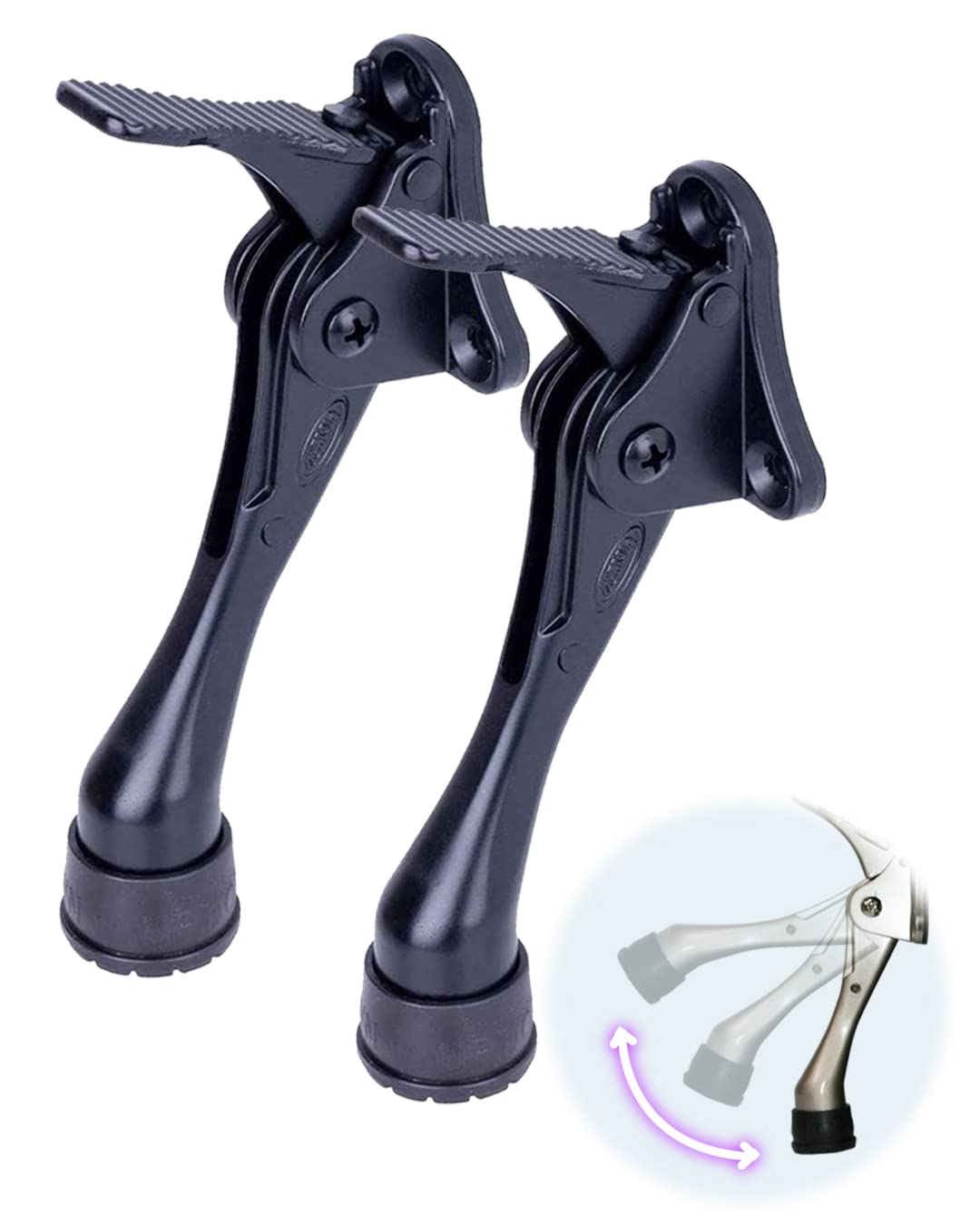 One Touch Kickdown Door Stopper, Door Holder, Heavy Duty Door Stops, Bottom Of Door, Height-Adjustable Rubber Tips By Hashi (Bla