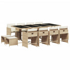 vidaXL Patio Dining Set with Cushions, 13-Piece Beige Poly Rattan Furniture, Outdoor Garden Table, 8 Folding Chairs, 4 Stools, Removable Cushion Covers