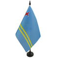 Aruba Table Flag 5' X 8' - Aruban Desk Flag 21 X 14 Cm - Black Plastic Stick And Base - Az Flag