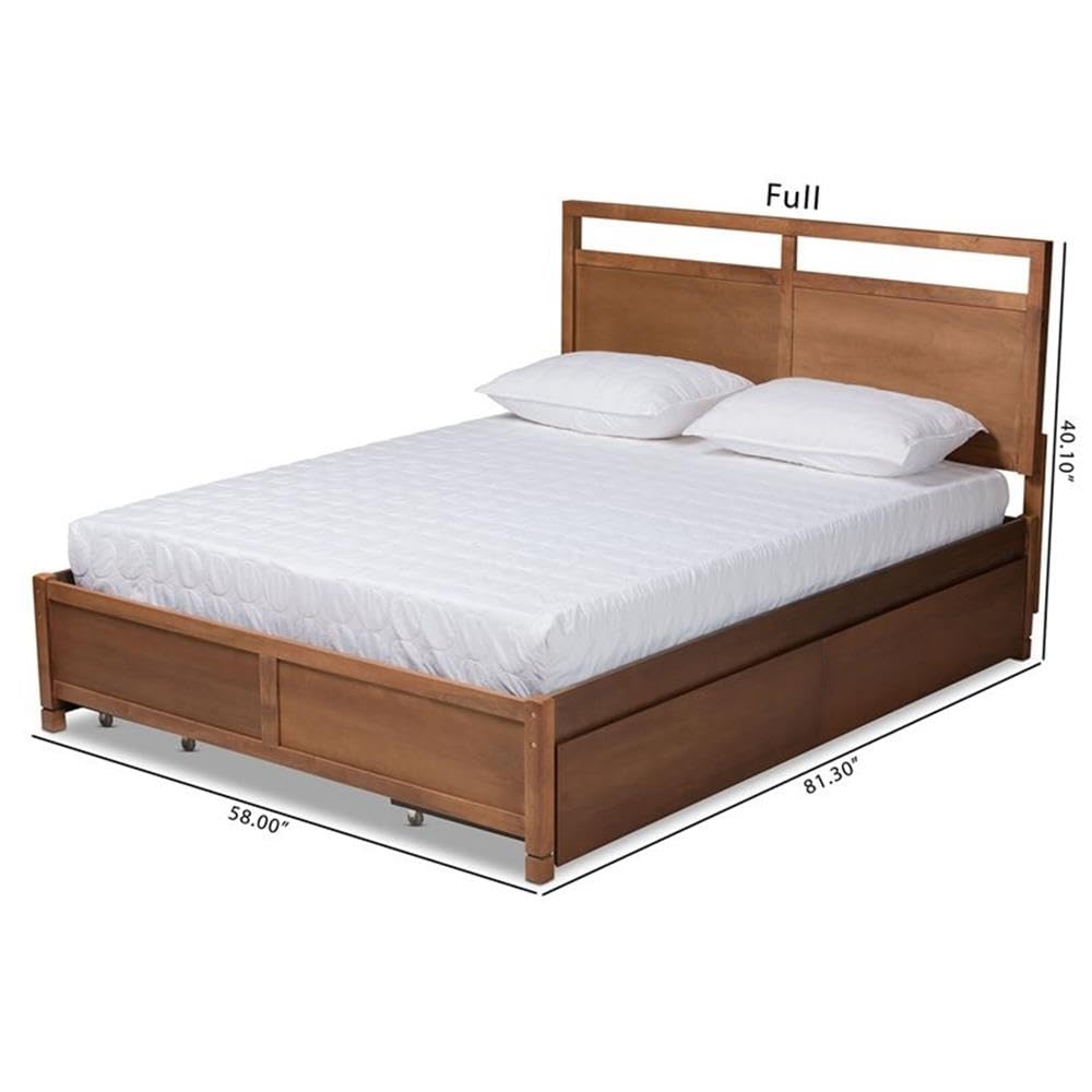 Baxton Studio Saffron Modern and Contemporary Walnut Brown Finished Wood Full Size 4-Drawer Platform Storage Bed