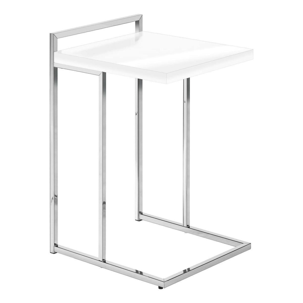 Monarch Specialties 3636 Accent Table, C-shaped, End, Side, Snack, Living Room, Bedroom, Laminate, Contemporary, Modern Table-25 H/Glossy White/Chrome Metal, 16" L x 18.25" W x 26.5" H