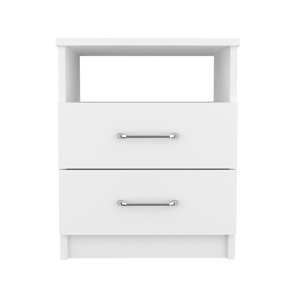Nightstand 20&Quot; H, 2 Drawers, Open Shelf, Superior Top, White