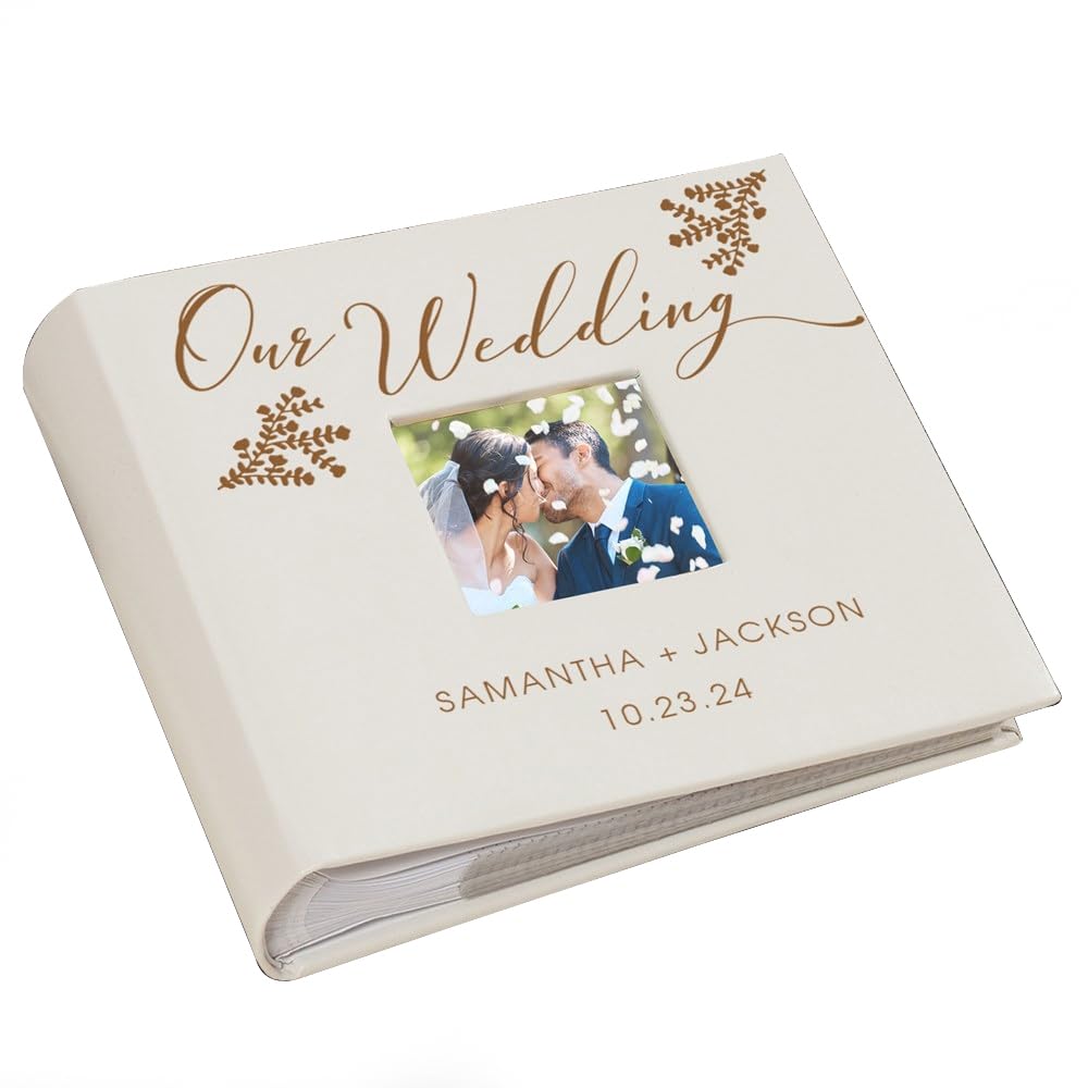 Personalized Wedding Photo Album, Custom Engraved Picture Album, Holds 200 4 x 6 Photos, Leatherette and Laser Engraved Scrapboo