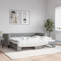 vidaXL Light Gray Daybed with Trundle: A Versatile 2-in-1 Sofa and Double Bed Solution, Crafted from Solid Wood and Metal with Fabric Upholstery
