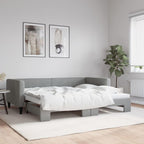 vidaXL Light Gray Daybed with Trundle: A Versatile 2-in-1 Sofa and Double Bed Solution, Crafted from Solid Wood and Metal with Fabric Upholstery
