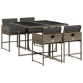 vidaXL 5 Piece Patio Dining Set - Gray Poly Rattan Furniture with Cushions and Glass Table - Outdoor/Garden/Backyard