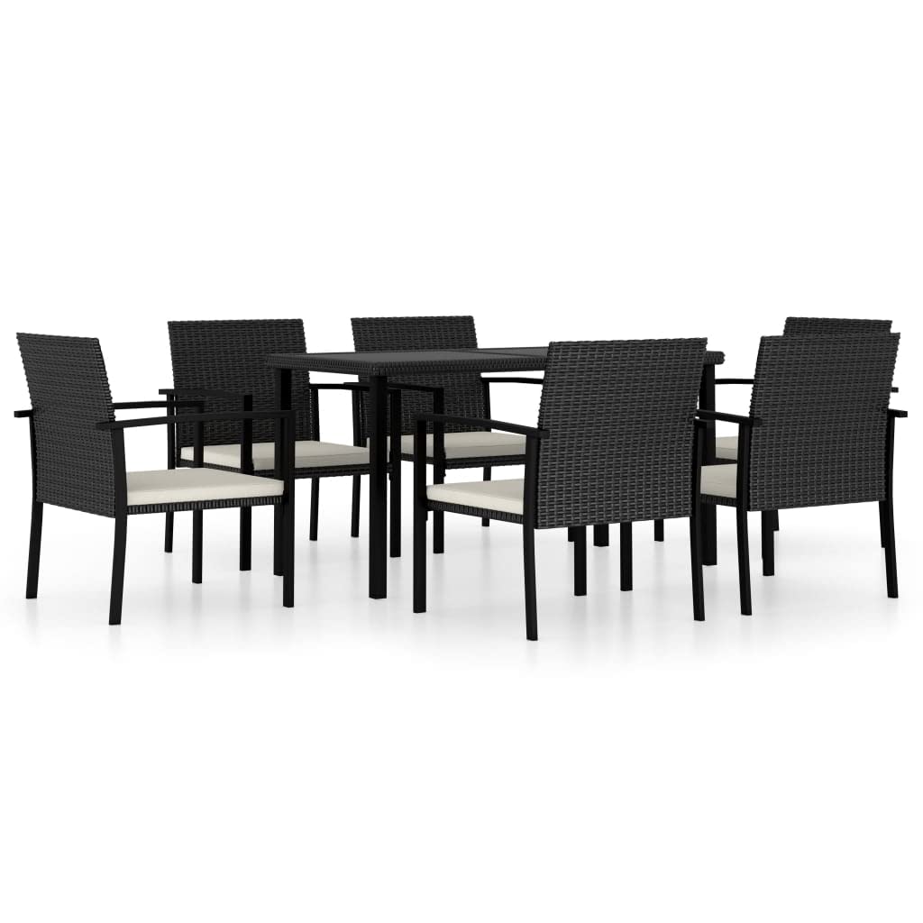 vidaXL Patio Dining Set 7 Piece, Outdoor Dining Set for Garden Yard, Table and Chair for Balcony, Dining Table, Farmhouse Style, Poly Rattan Black
