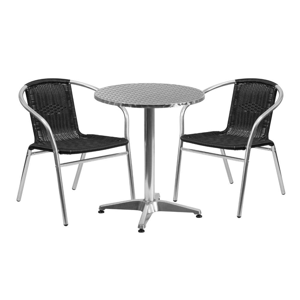 Flash Furniture Lila 23.5'' Round Aluminum Indoor-Outdoor Table Set with 2 Black Rattan Chairs