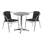 Flash Furniture Lila 23.5'' Round Aluminum Indoor-Outdoor Table Set with 2 Black Rattan Chairs