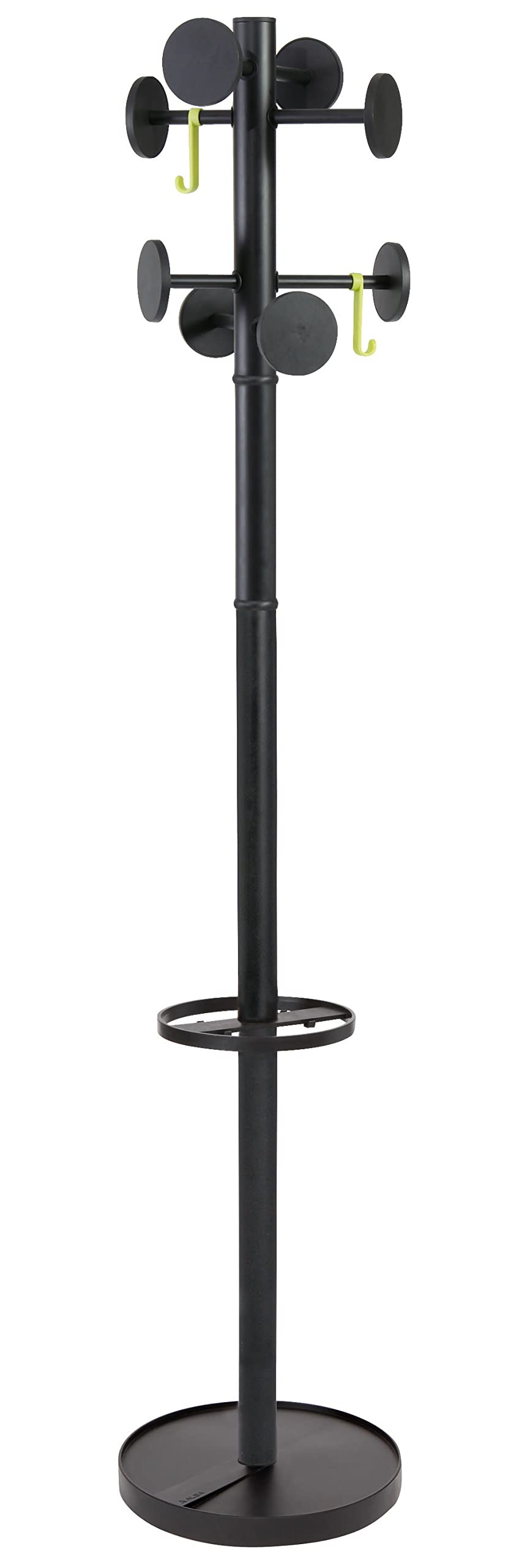 Alba Coat Stand With Umbrella Holder, 70-Inch Height, 8 Knobs, Black (Pmstan3N)