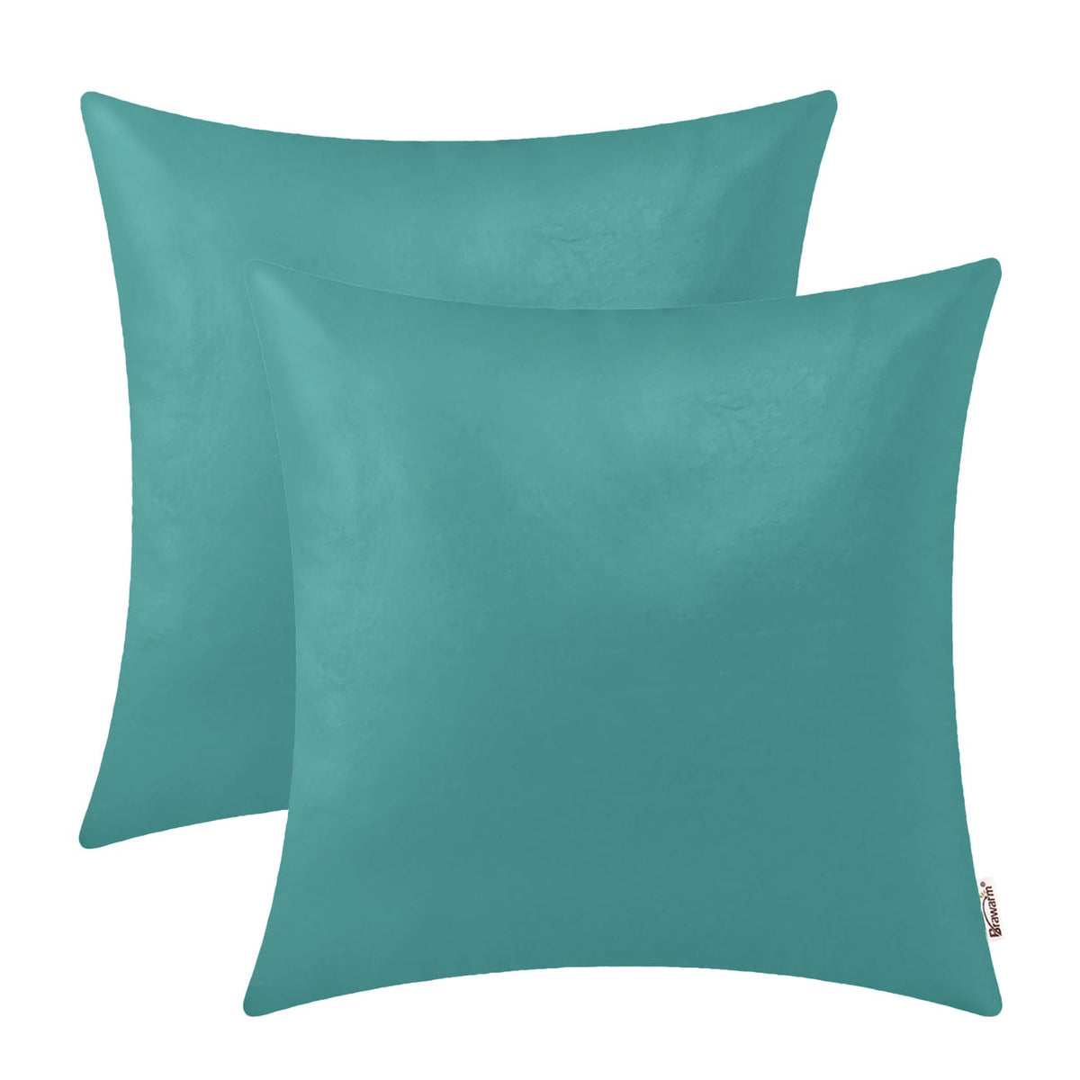 Brawarm Faux Leather Throw Pillow Covers 16 X 16 Inches - Teal Leather Pilow Covers Pack Of 2, Solid Dyed Leather Pillowcases Fo