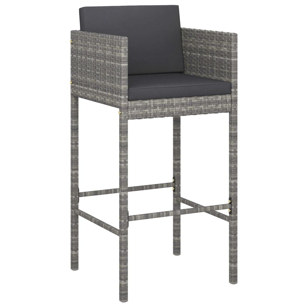 vidaXL Set of 4 Bar Stools with Cushions in Gray Poly Rattan – Modern Design for Outdoor/Indoor Use, Lightweight Yet Sturdy and Comfortable
