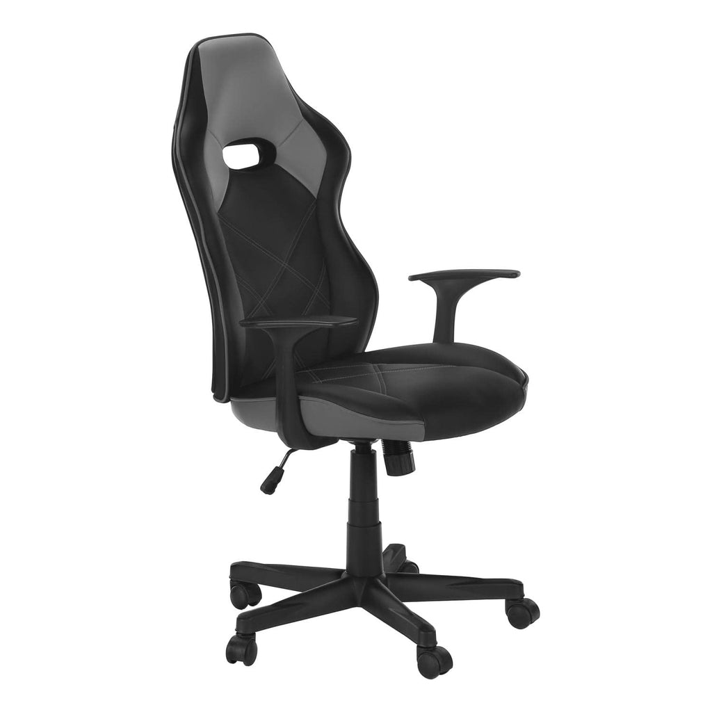 Monarch Specialties 7329, Adjustable Height, Swivel, Ergonomic, Armrests, Computer Desk, Work, Pu, Metal, Office Chair-Gaming Black Grey Leather-Look, 25.5' L x 25' W x 42' H