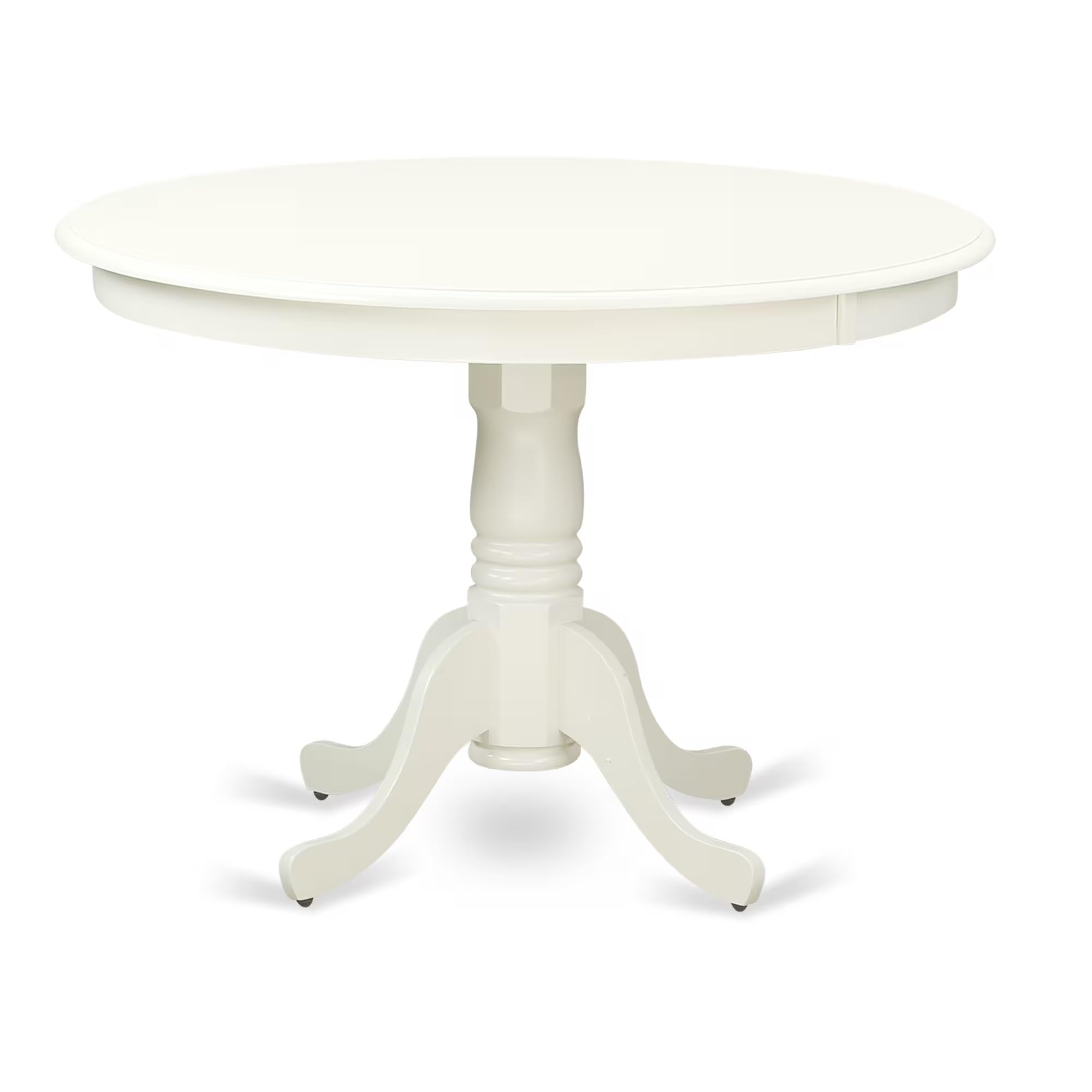 East West Furniture Hlab3-Lwh-64 3 Piece Kitchen Table Set For Small Spaces Contains A Round Dining Table With Pedestal And 2 White Faux Leather Padded Chairs, 42X42 Inch, Linen White
