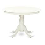 East West Furniture HLAD5-LWH-LC 5 Piece Dinette Set for 4 Includes a Round Dining Table with Pedestal and 4 Faux Leather Dining Room Chairs, 42x42 Inch, Linen White
