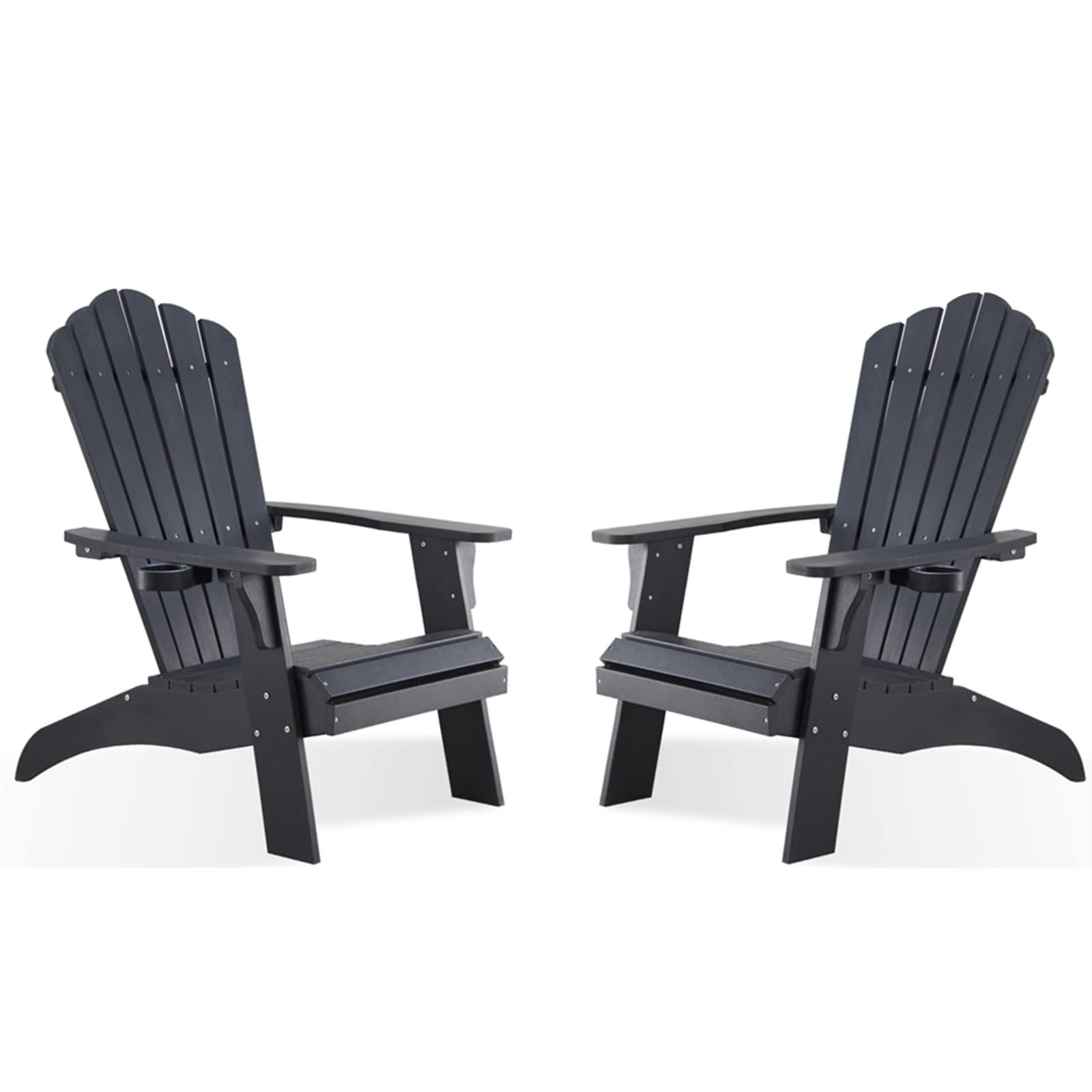 Psilvam Adirondack Chair, Oversized Poly Lumber Fire Pit Chair With Cup Holder, 350Lbs Support Patio Chairs For Garden, Weather Resistant Outdoors Seating, Relaxing Gift For Father & Mother (2, Black)