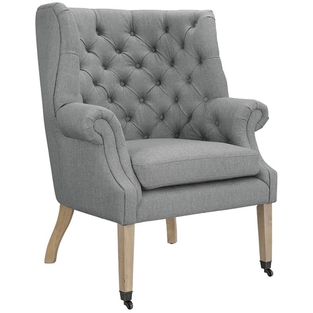 Modway Chart Upholstered Fabric Button Tufted Lounge Accent Chair In Light Gray With Casters