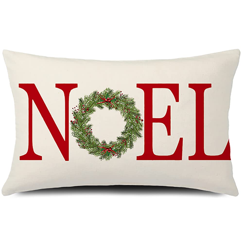 Gtext Noel With Wreath Throw Pillow Cover Farmhouse Christmas Decor Cuhion Cover Buffalo Check Trees Pillow Cover Farm Decor 20X