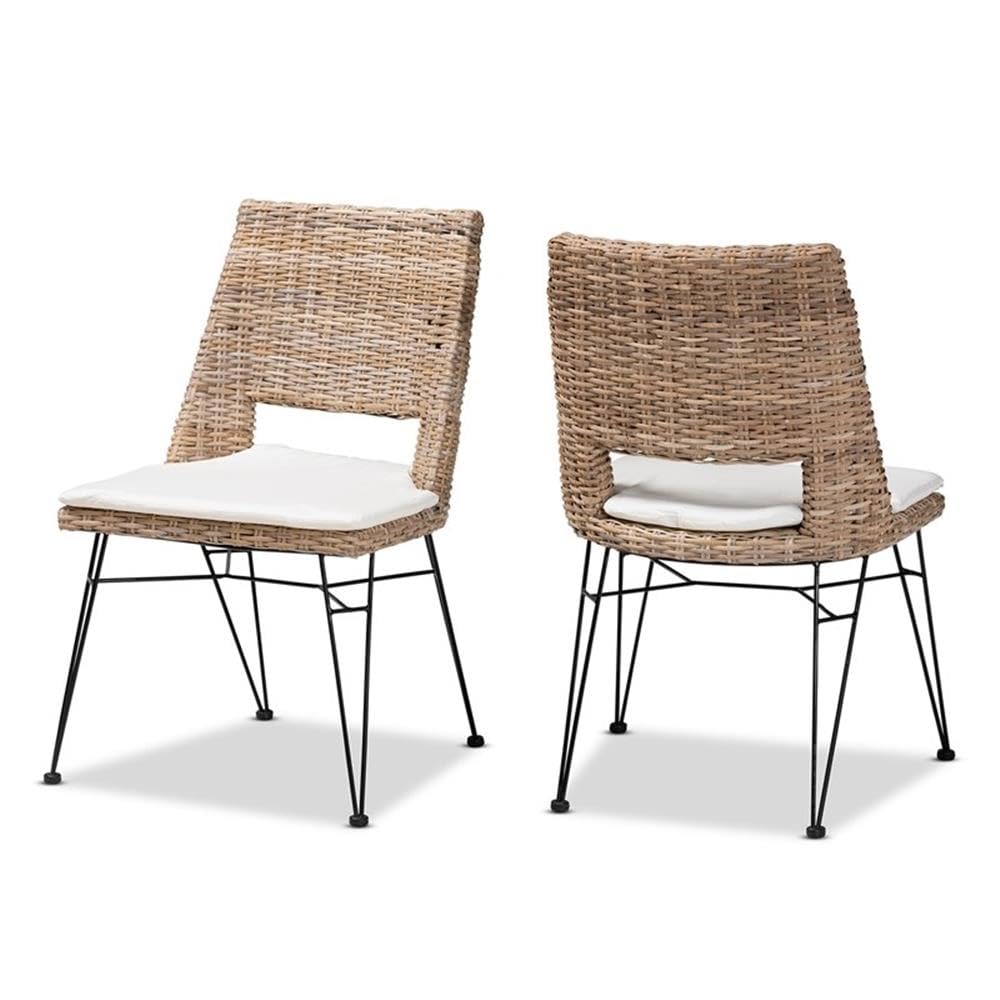 Baxton Studio Nafaro Gray Rattan Metal Dining Chair with Cushion 2-Piece Set