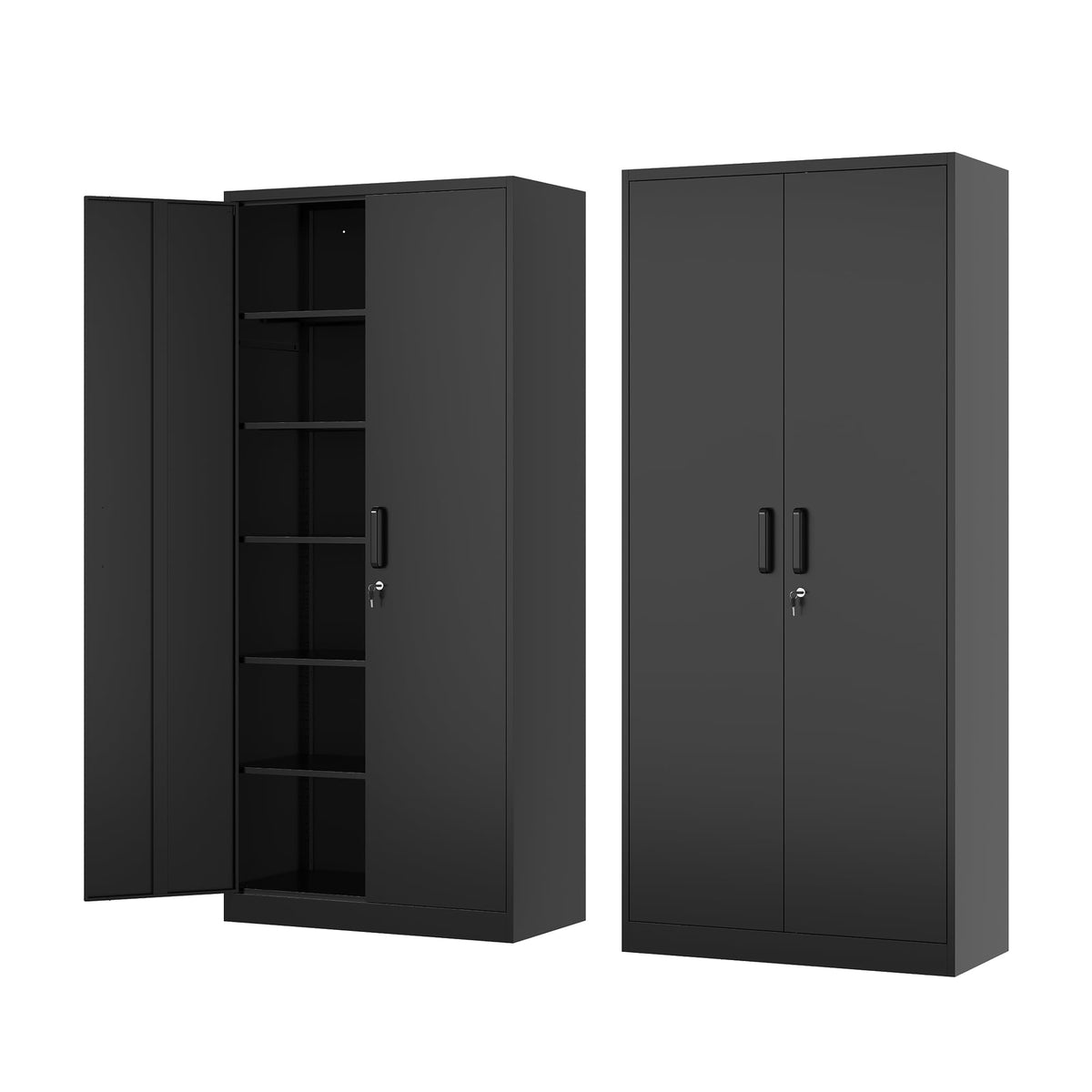 Fesbos Metal Storage Cabinet-72    Tall Steel File Cabinet with Lockable Doors and Adjustable Shelves-Black Steel Storage Cabine