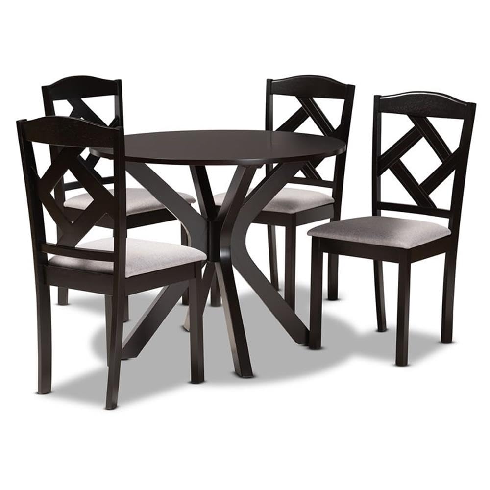 Baxton Studio Nesa Modern Transitional Grey Fabric Upholstered and Dark Brown Finished Wood 5-Piece Dining Set