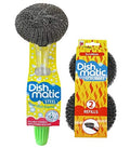 Easy Do Dish Matic Fillable Dish Wand Brush with Handle for Dishwashing | Soap Dispensing Steel Scrubber for Utensils | Fillable