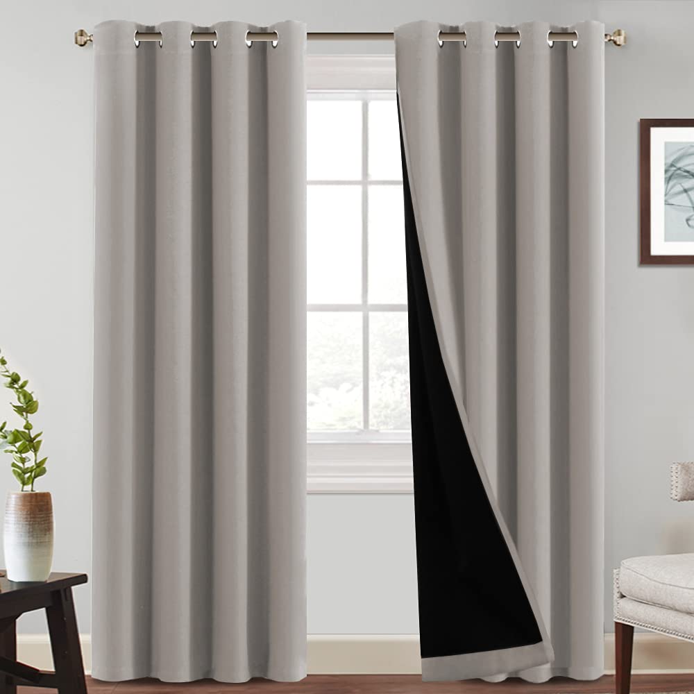 PrinceDeco 100% Blackout Window Curtain Panels Heat and Cold Blocking Drapes with Black Liner for Bedroom Full Light Blocking Cu