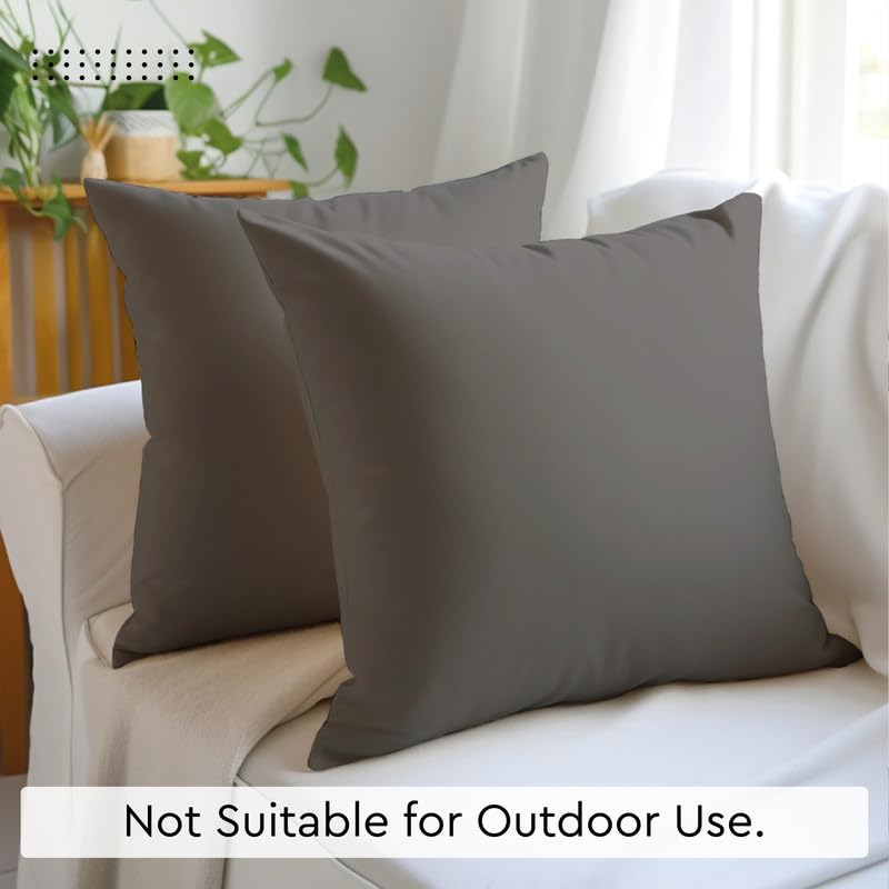 Cotton Canvas Throw Pillow Covers By Encasa Pack Of 2 Grey 12'X12' No Insert With Hidden Zipper | Decorative Cushion Covers Fo