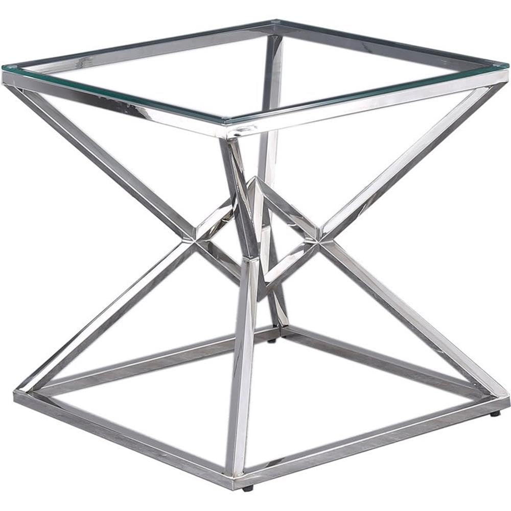 Best Master Furniture 22&Quot; Modern Tempered Glass End Table In Silver/Clear