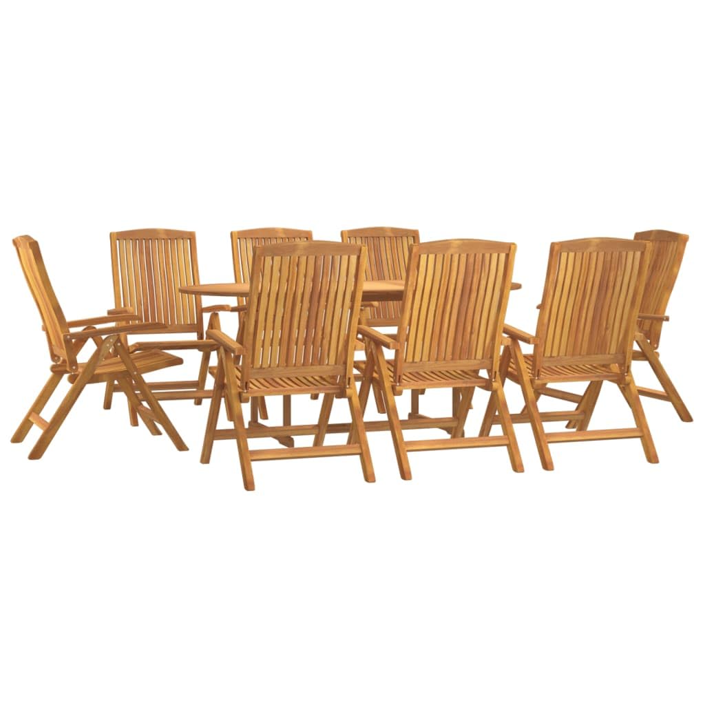 vidaXL 9-Piece Patio Dining Set with Adjustable Chairs, Rectangular Table - Solid Teak Wood Construction, Durable & Weather-Resistant, Comfortable Seating Ideal for Garden, Patio, Deck