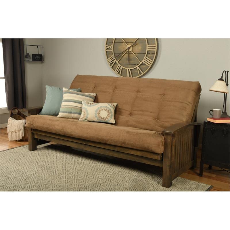 Kodiak Furniture Washington Queen Size Futon Frame and Mattress Set - Wood Futon Frame with Mattress Included in Suede Peat Color