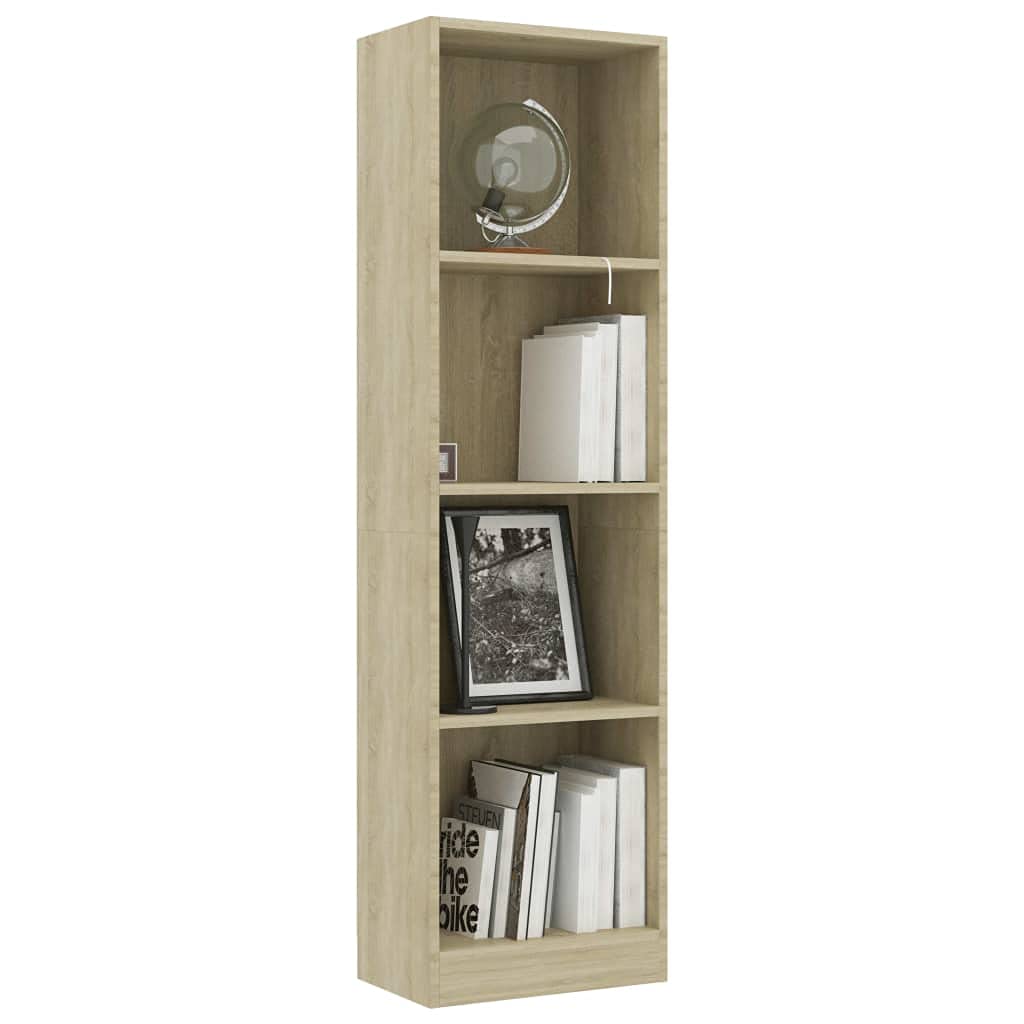 vidaXL 3-Tier Book Cabinet in White and Sonoma Oak -Modern Design with 3 Spacious Shelves, Engineered Wood -15.7x9.4x42.5-Inches - Easy to Assemble