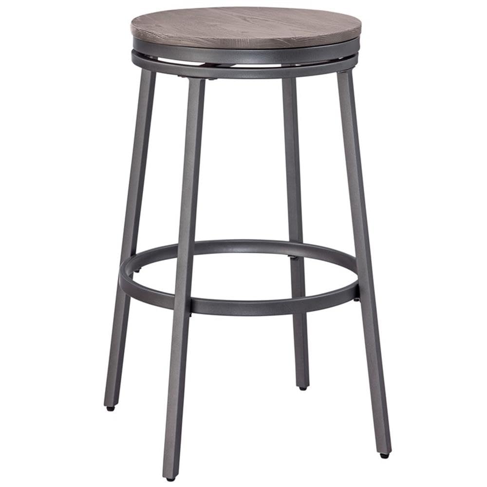 American Woodcrafters Chesson Gray Metal and Wood Backless Bar Stool