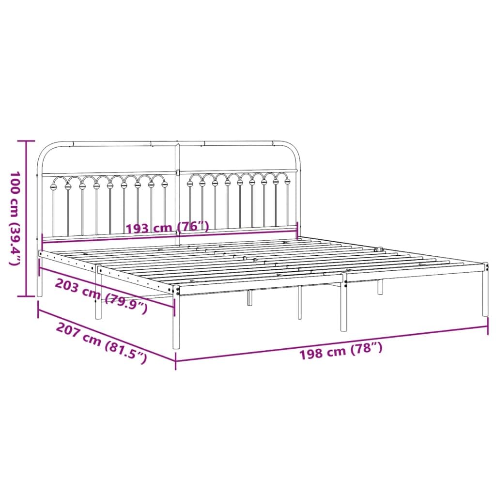 vidaXL Metal Bed Frame with Headboard - King Size, Black Steel Double Bed, 11.8&quot; Under-Bed Storage - Dimensions 81.5&quot;x78&quot;x39.4&quot;