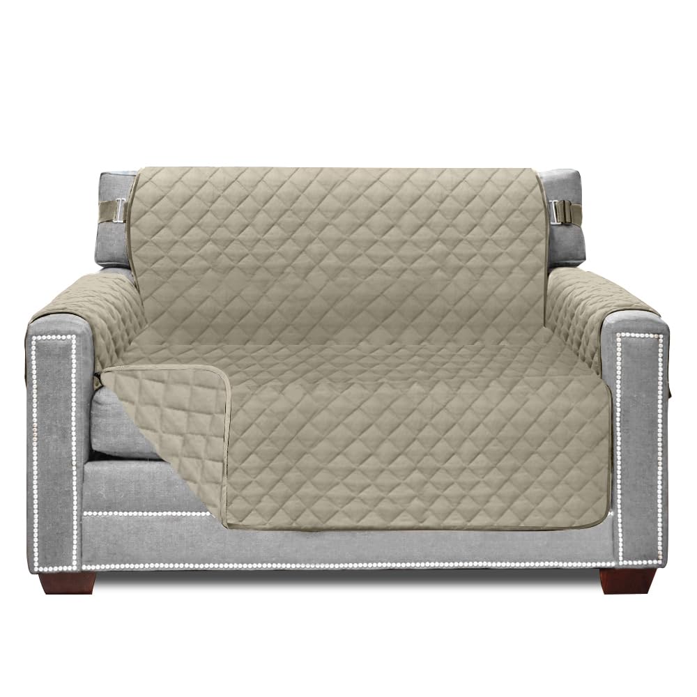 Sofa Shield Patented Chair Slipcover, Reversible Tear Resistant Soft Quilted Microfiber, 48” Seat Width, Durable Furniture Stain Protector With Straps, Washable Cover For Dogs, Kids, Light Taupe