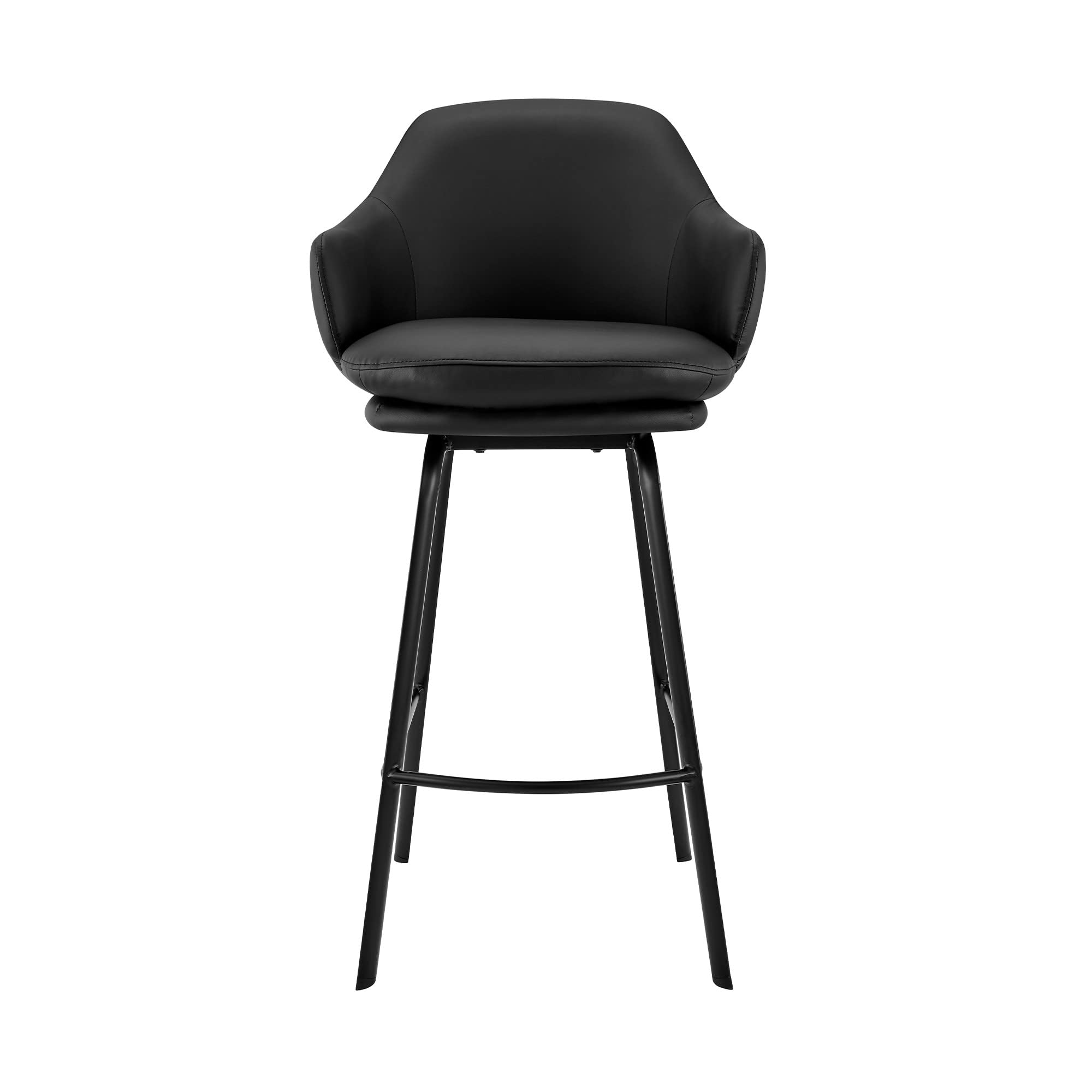 HomeRoots Metal, Faux Leather 30' Black Faux Leather and Black Metal Swivel Bar Stool