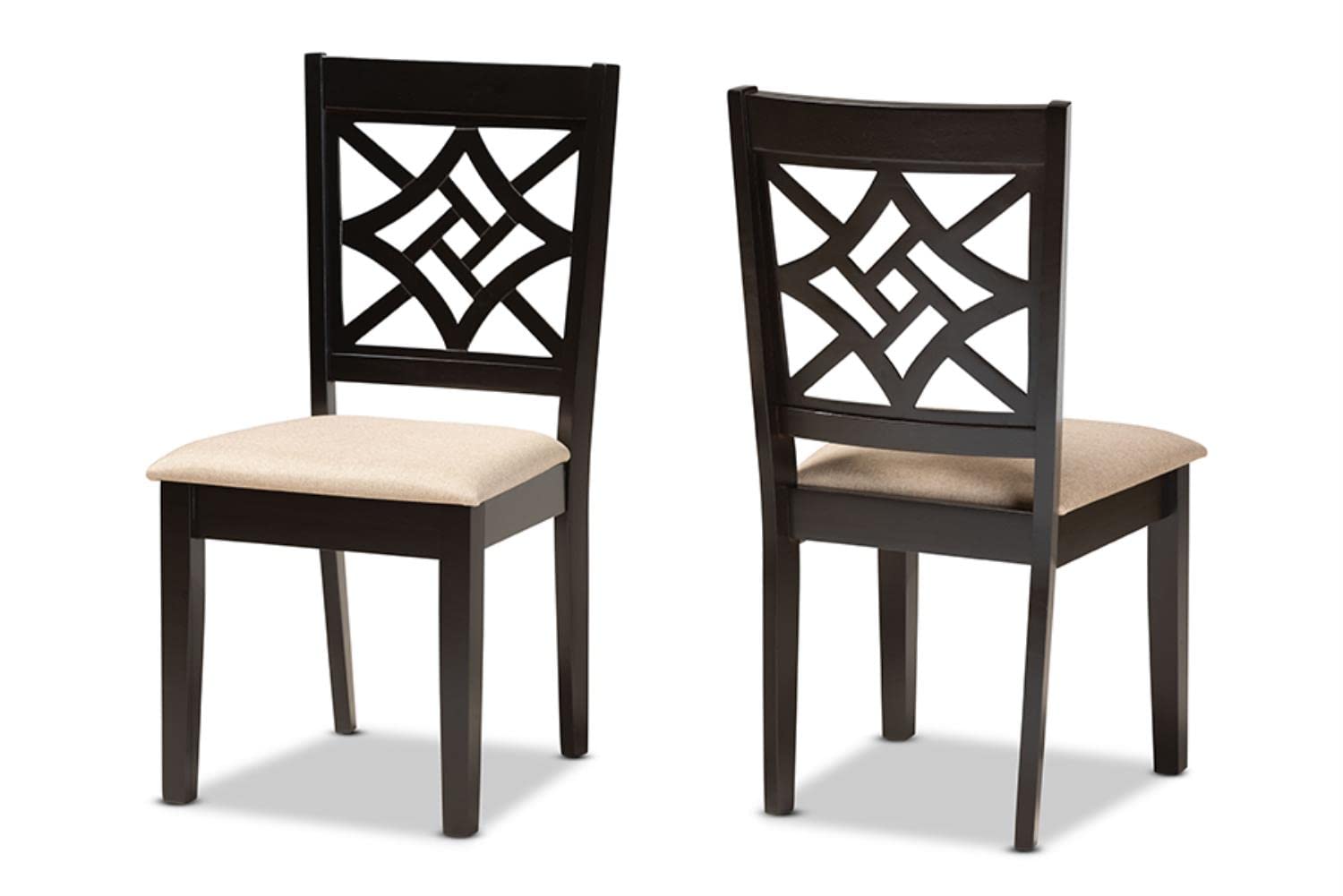 Baxton Studio Nicolette Modern and Contemporary Sand Fabric Upholstered and Dark Brown Finished Wood 2-Piece Dining Chair Set