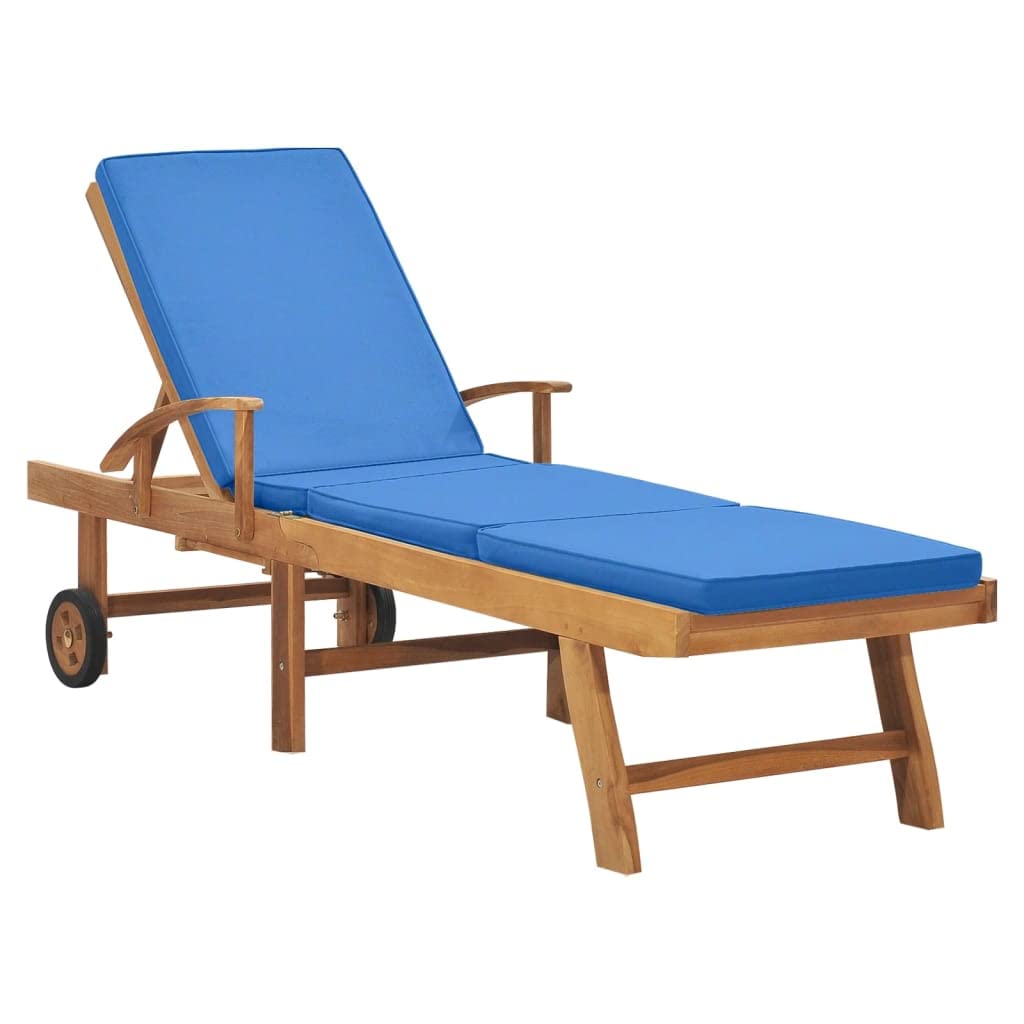 vidaXL Patio Lounge Chair, Sunlounger with Adjustable Backrest, Deckchair with Cushion, Pool Lounge Chair for Outdoor Porch, Solid Teak Wood Blue