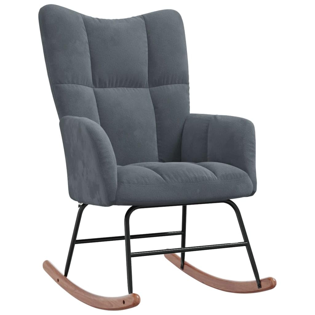 vidaXL Velvet Rocking Chair - Dark Gray - Modern Design - Comfortable Foam Padding - Steel Frame with Solid Rubber Wood Rocking Rails