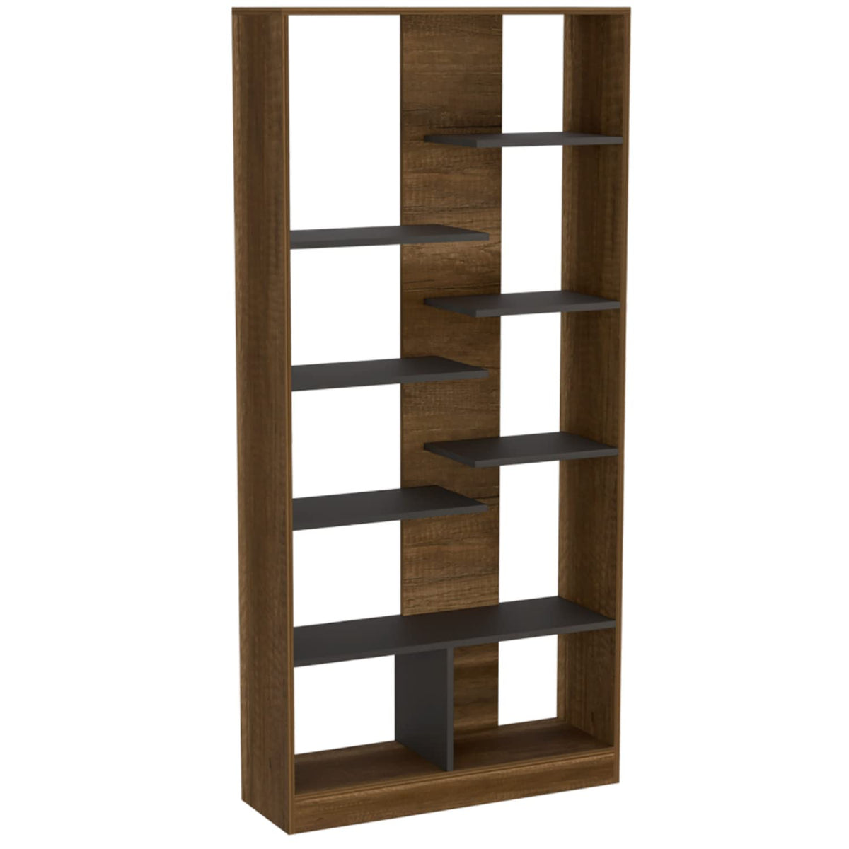 Sophisticated Bookcase With 9 Shelves, Walnut/ Black