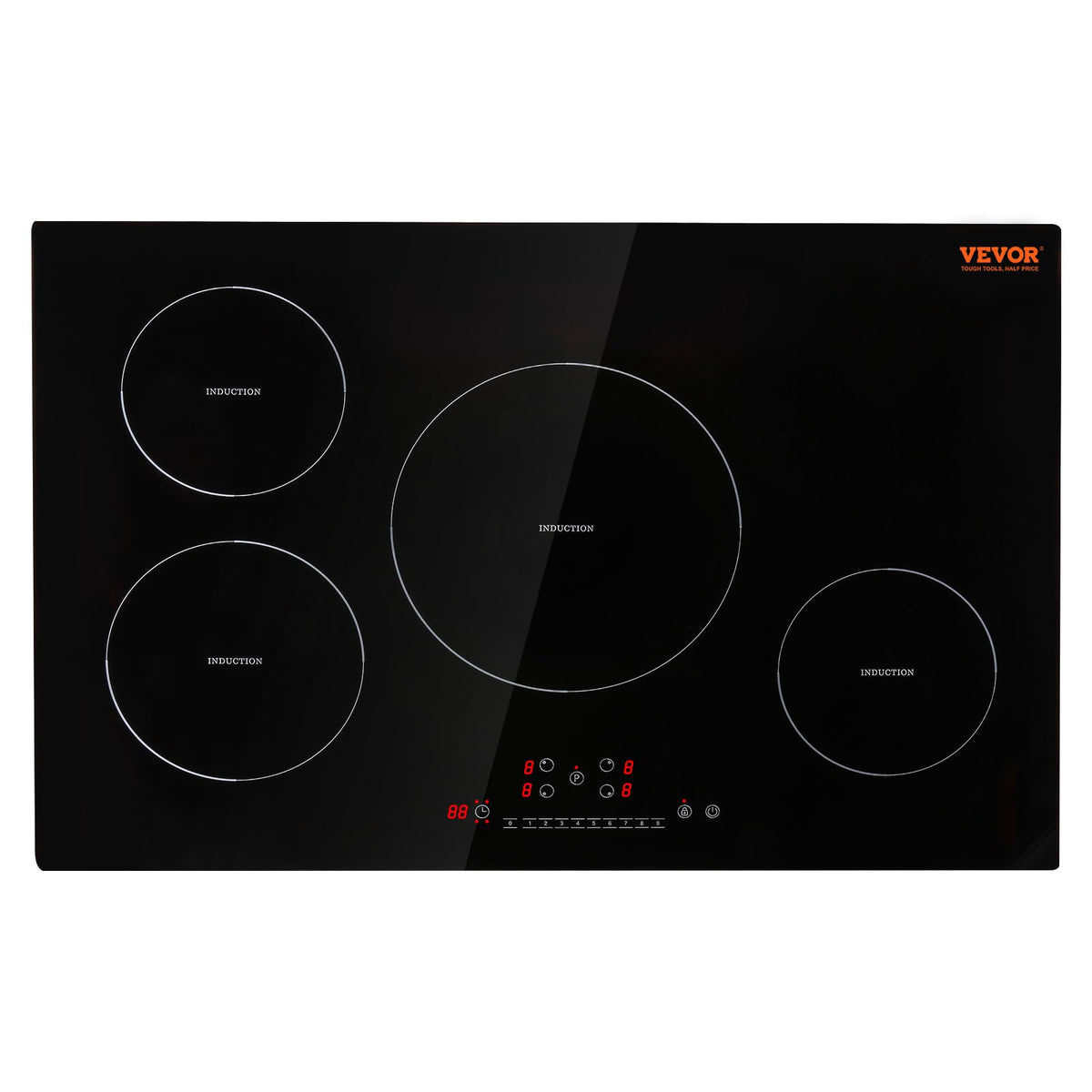 VEVOR Electric Cooktop, 4 Burners, 30'' Induction Stove Top, Built-in Magnetic Cooktop 7500W, 9 Heating Level Multifunctional Bu