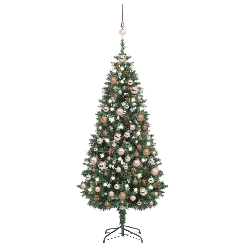 Vidaxl Artificial Christmas Tree-Pre-Lit With Led Lights, Glitter Branches, Pine Cones, Ball Set And Peak, Iron Base-Stable & Reusable