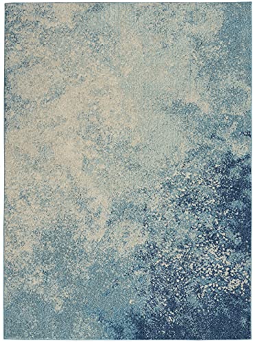 HomeRoots Navy/Light Blue 100% Polypropylene 4’ x 6’ Light Blue and Ivory Abstract Sky Area Rug