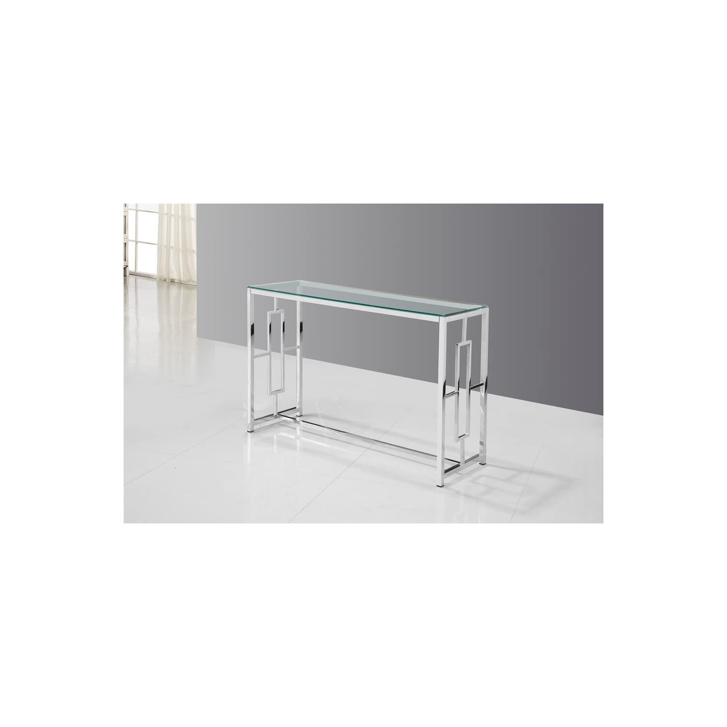 Best Master Furniture Silver Stainless Steel Glass Sofa Table - Thumbnail 2