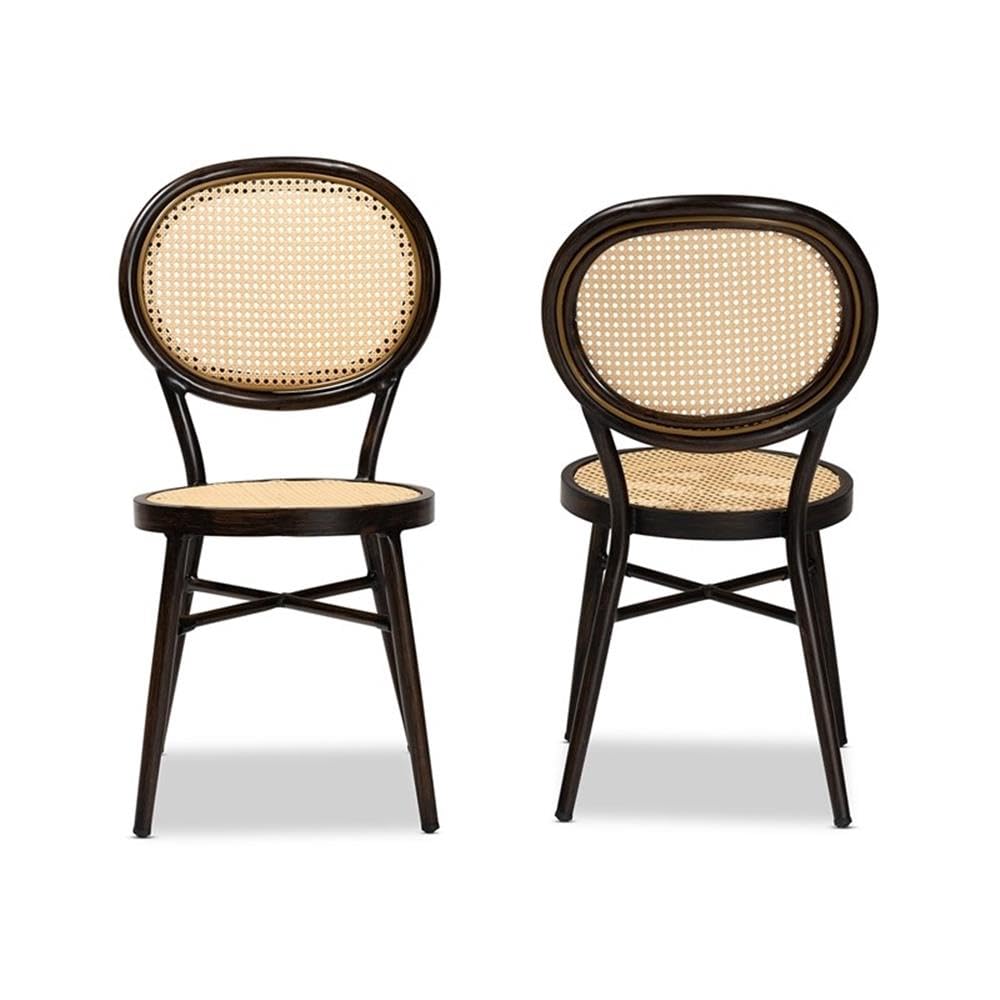Baxton Studio Thalia Mid-Century Modern Dark Brown Finished Metal and Synthetic Rattan 2-Piece Outdoor Dining Chair Set