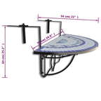 vidaXL - Blue and White Mosaic Hanging Balcony Table | Iron Tube and Ceramic Tile Material, Semi-Circular Design, Outdoor Patio Coffee Table - Foldable Space-Saving Design