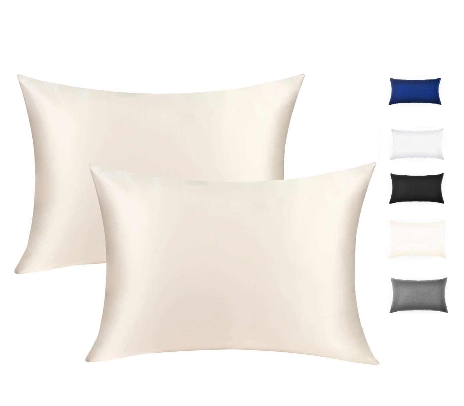 100% Mulberry Silk Pillowcase For Hair And Skin, Both Side 19 Momme Silk With Hidden Zipper,2 Pack (Beige, King)