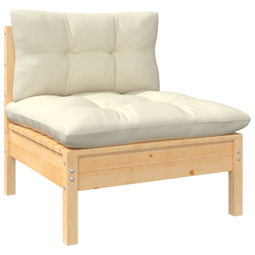 vidaXL 8-Piece Solid Pinewood Outdoor Lounge Set with Gray Cushions - Easy-to-Assemble Patio seating and Table/Footstool Bundle
