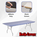 Kwik-Covers Rectangular Plastic Table Covers 8' Bundle Of 5 With Seventy (70) Ohm Commerce Paper Napkins - Indoor Or Outdoor Fitted Table Covers (Table Not Included) (30X96, Blue Gingham)